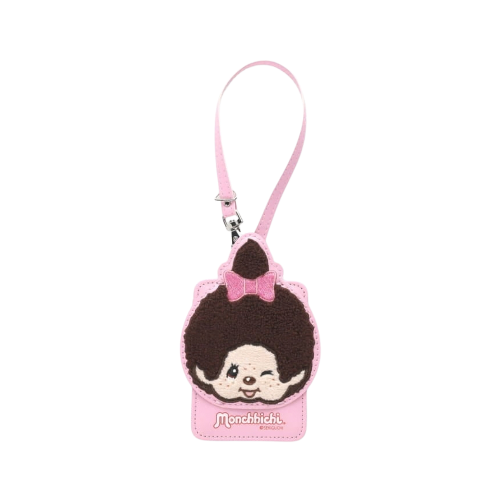 Monchhichi大頭女生刺繡卡套－粉色