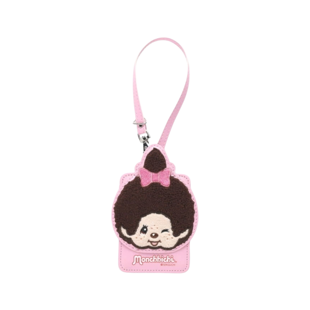 Monchhichi大頭女生刺繡卡套－粉色