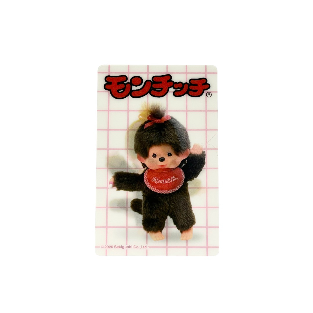 Monchhichi 3D卡貼 - 女生揮手 - 粉紅格線
