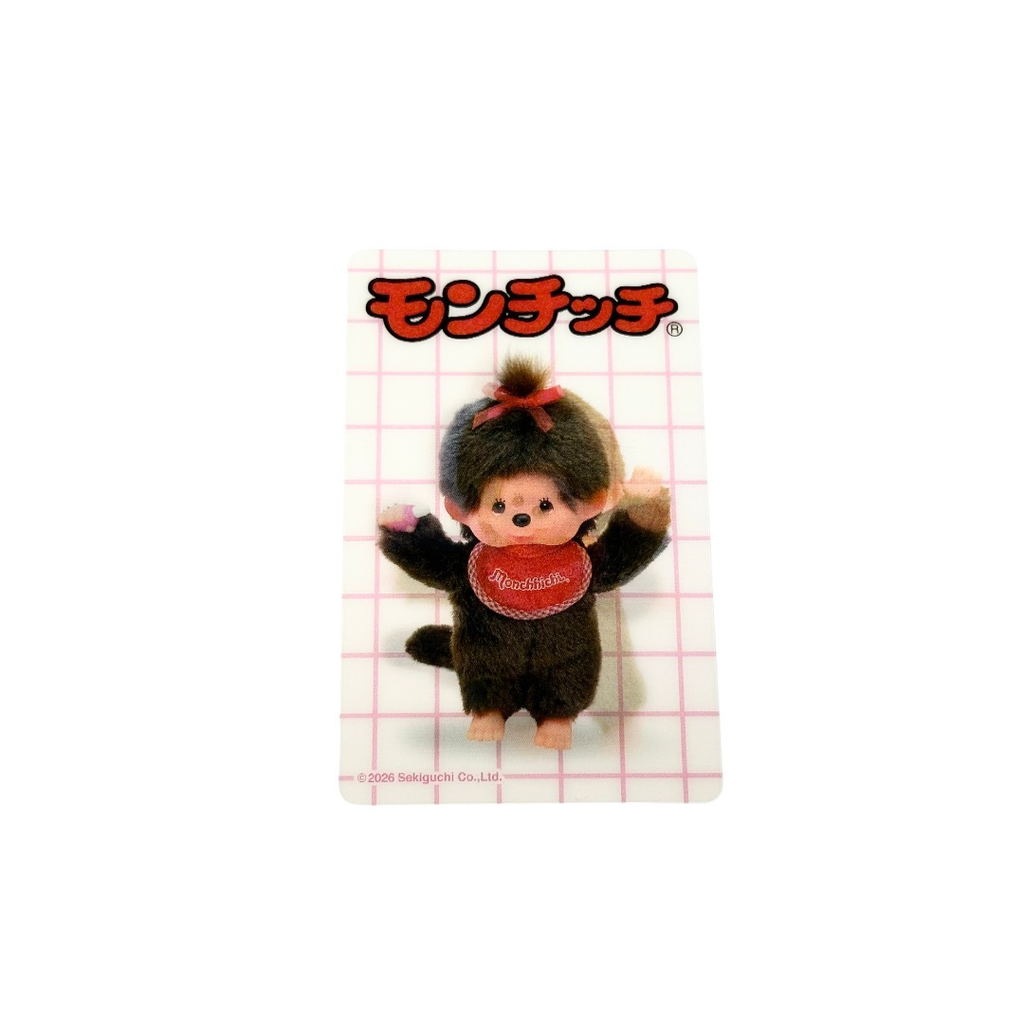 Monchhichi 3D卡貼 - 女生揮手 - 粉紅格線