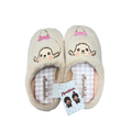 Monchhichi 女生大頭刺繡羊羔毛包頭居家拖鞋 - 米白色