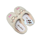 Monchhichi 女生大頭刺繡羊羔毛包頭居家拖鞋 - 米白色