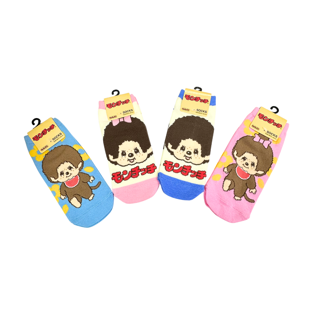 Monchhichi 成人襪子 -藍色拼米黃色大頭男生款22-24CM