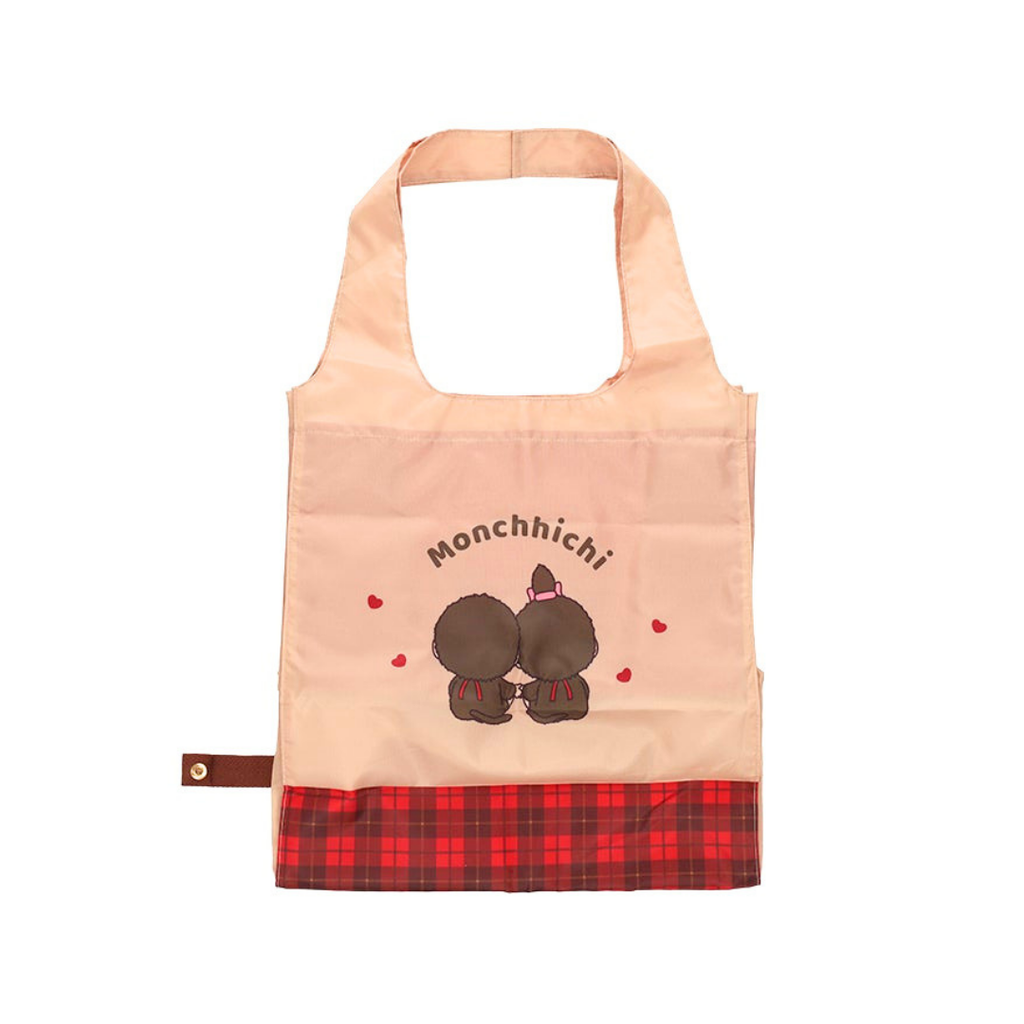 Monchhichi 寬底環保袋 - 紅色格仔