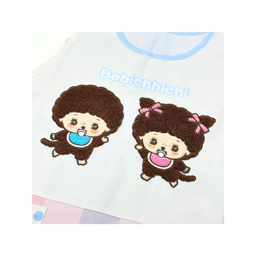 Bebichhichi 雙人奶嘴揮手造型刺繡雙口袋排扣圍裙