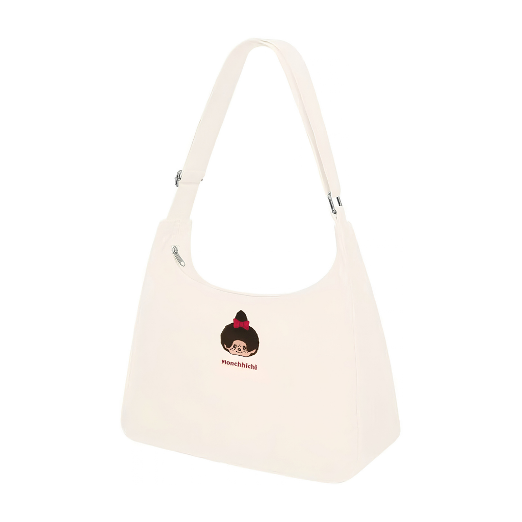 Monchhichi 女生刺繡帆布斜挎包-米白色