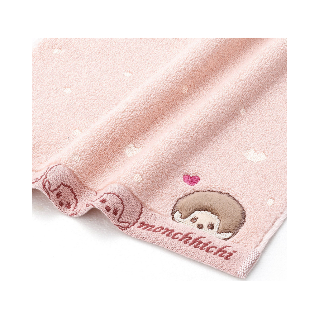 Monchhichi 刺繡大頭愛心圖案100%純棉掛環擦手巾