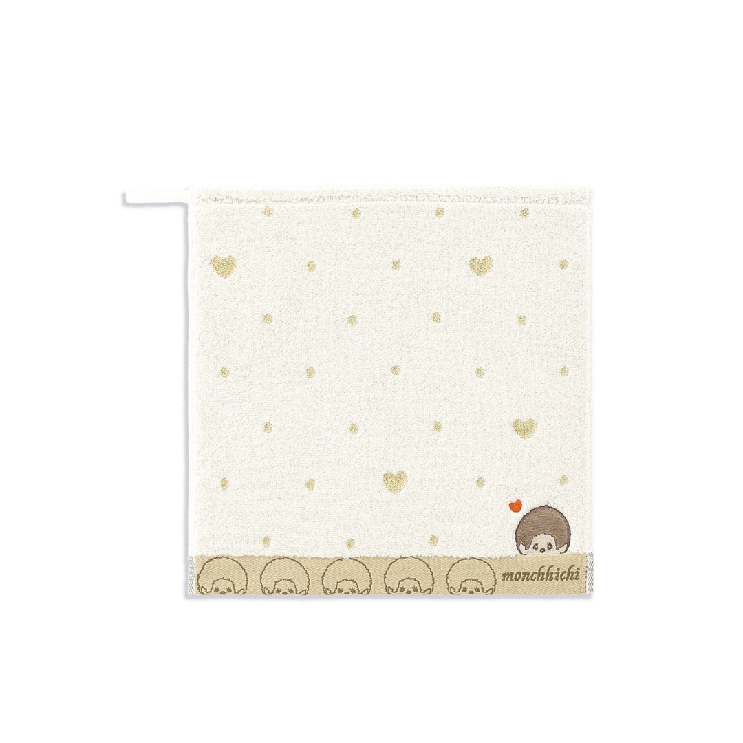 Monchhichi 刺繡大頭愛心圖案100%純棉掛環擦手巾
