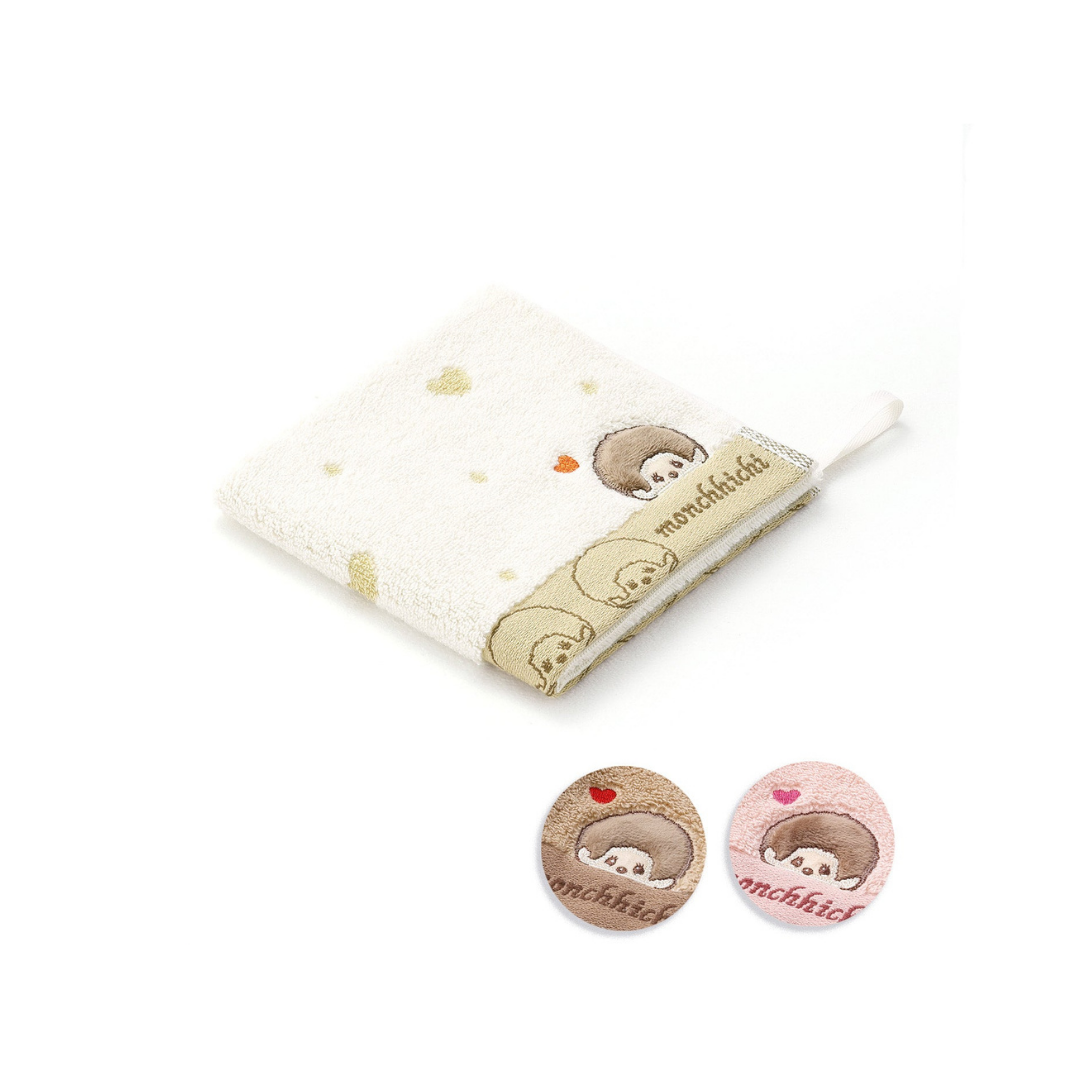Monchhichi 刺繡大頭愛心圖案100%純棉掛環擦手巾