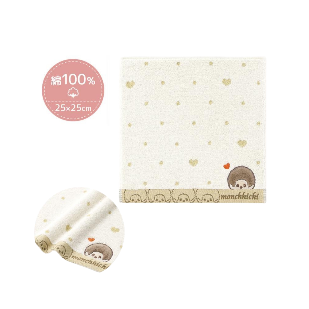 Monchhichi 經典滿版愛心小花圖案100%純棉手巾仔