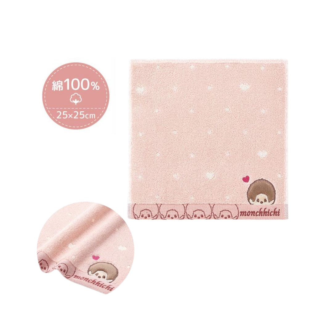 Monchhichi 經典滿版愛心小花圖案100%純棉手巾仔