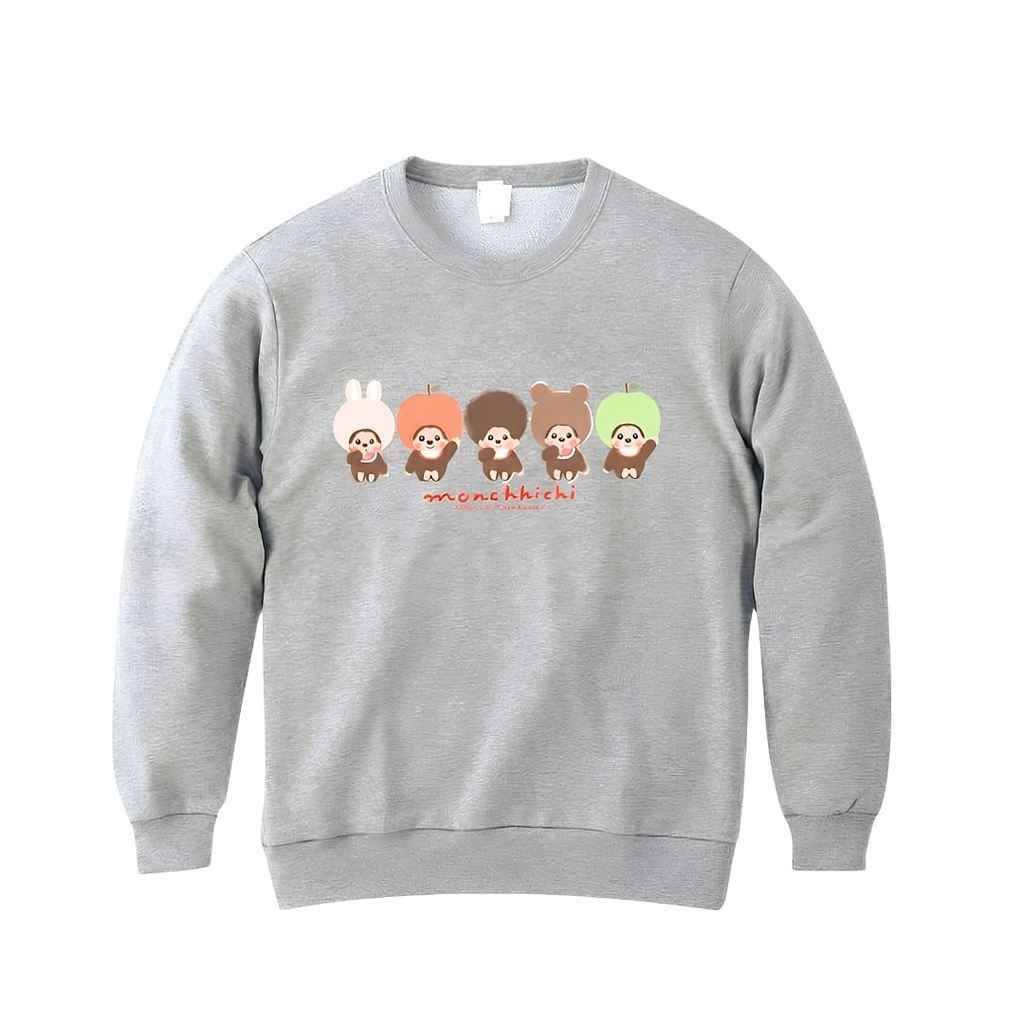 Monchhichi × 古川紙工聯名印花圓領衛衣-灰色