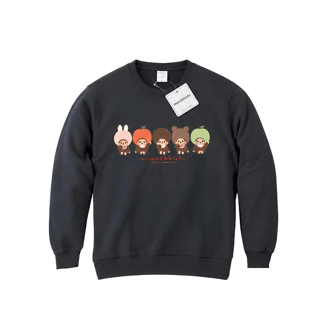 Monchhichi × 古川紙工聯名款印花花圓領衛衣-黑色