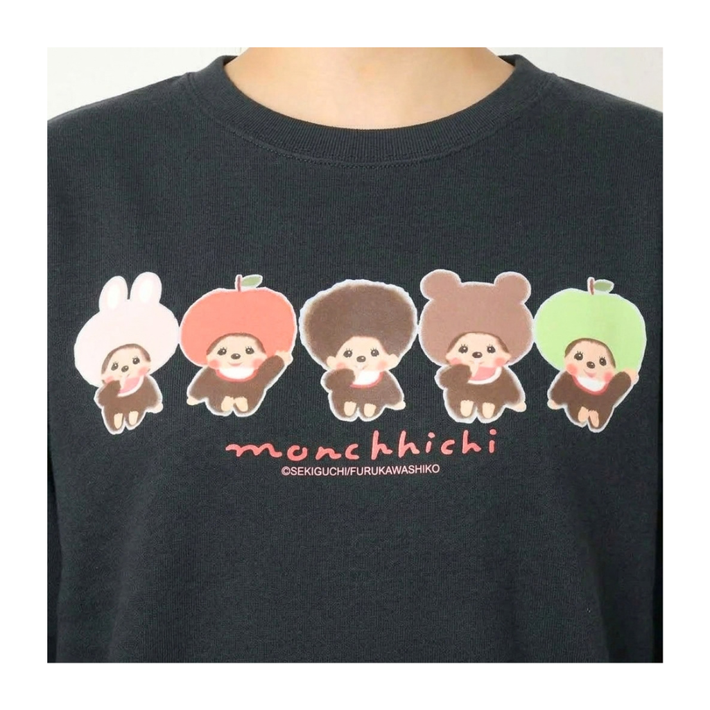 Monchhichi × 古川紙工聯名款印花花圓領衛衣-黑色