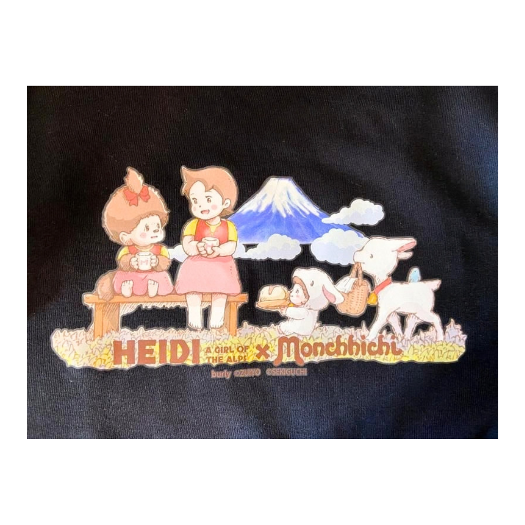 Monchhichi x 飄零燕少年少女野餐圖案長袖圓領衛衣-黑色