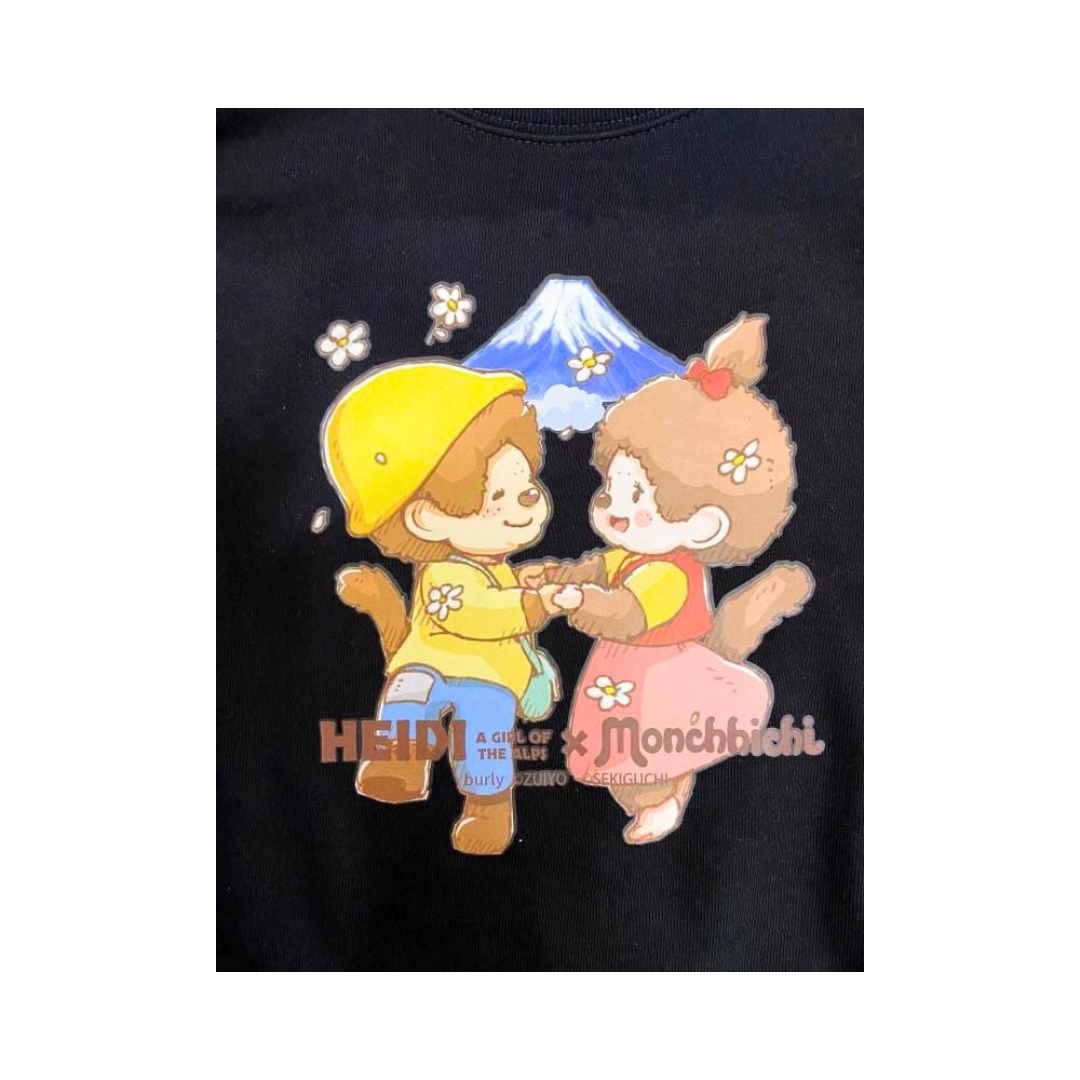 Monchhichi x 飄零燕雙人牽手跳舞圖案長袖圓領衛衣-黑色