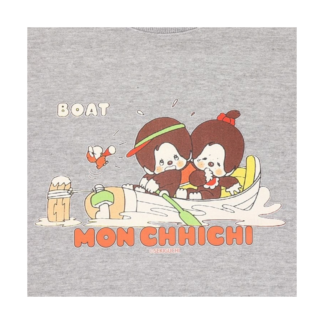 Monchhichi BOAT 雙人划船插畫印花長袖圓領衛衣-灰色