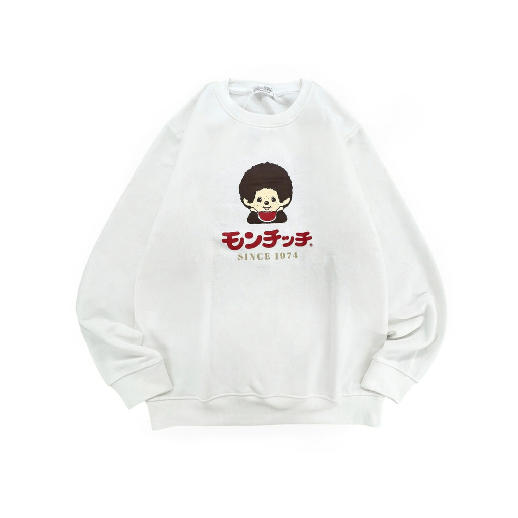 Monchhichi SINCE 1974 經典大頭印花長袖圓領衛衣-白色
