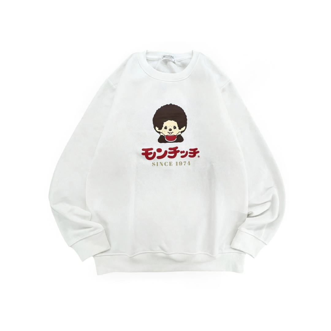 Monchhichi SINCE 1974 經典大頭印花長袖圓領衛衣-白色