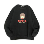 Monchhichi SINCE 1974 經典大頭印花長袖圓領衛衣-黑色