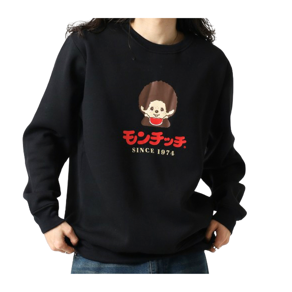 Monchhichi SINCE 1974 經典大頭印花長袖圓領衛衣-黑色