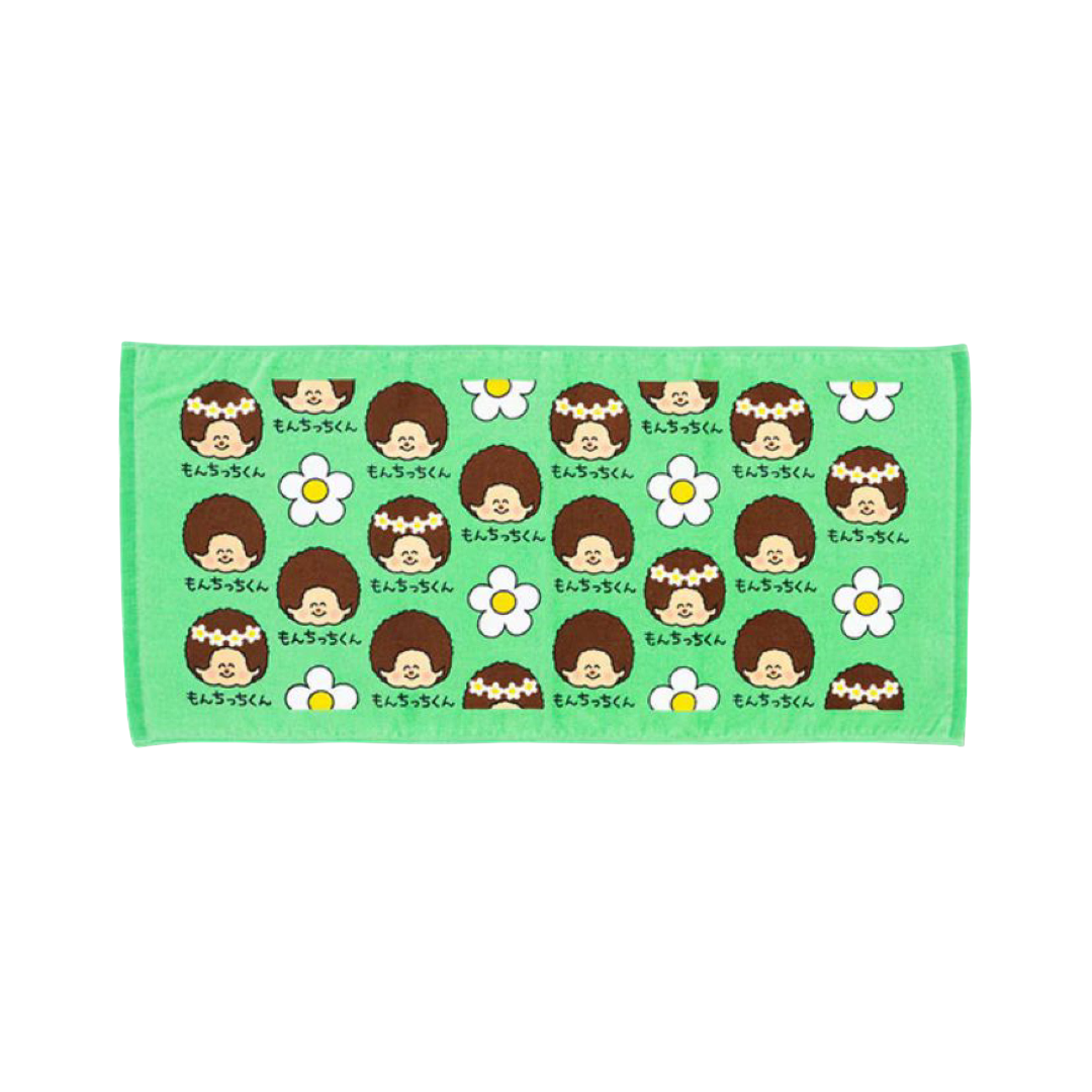 Monchhichi × Oekakisan 塗鴉風棉質運動毛巾 - 薄荷綠小花頭