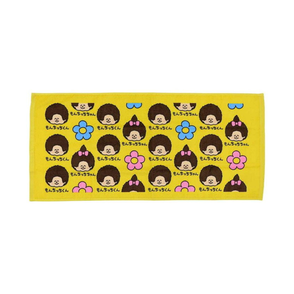 Monchhichi × Oekakisan 塗鴉風棉質運動毛巾 - 黃色雙人彩色小花