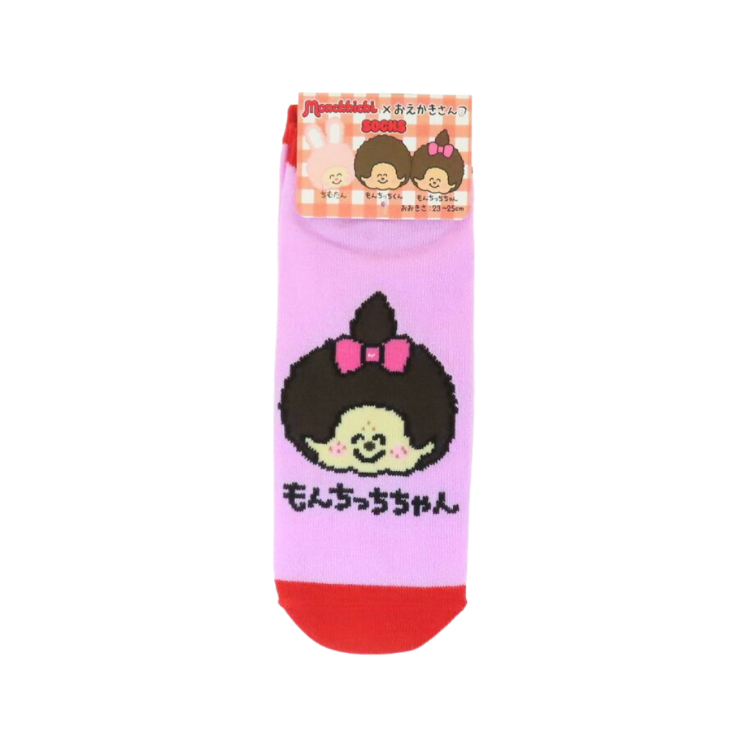 Monchhichi × Oekakisa 塗鴉風短襪（23-25cm）- 粉紅色女生