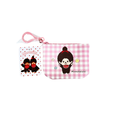 Monchhichi 格紋插畫附扣環收納零錢包 - 粉色格紋