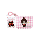 Monchhichi 格紋插畫附扣環收納零錢包 - 粉色格紋