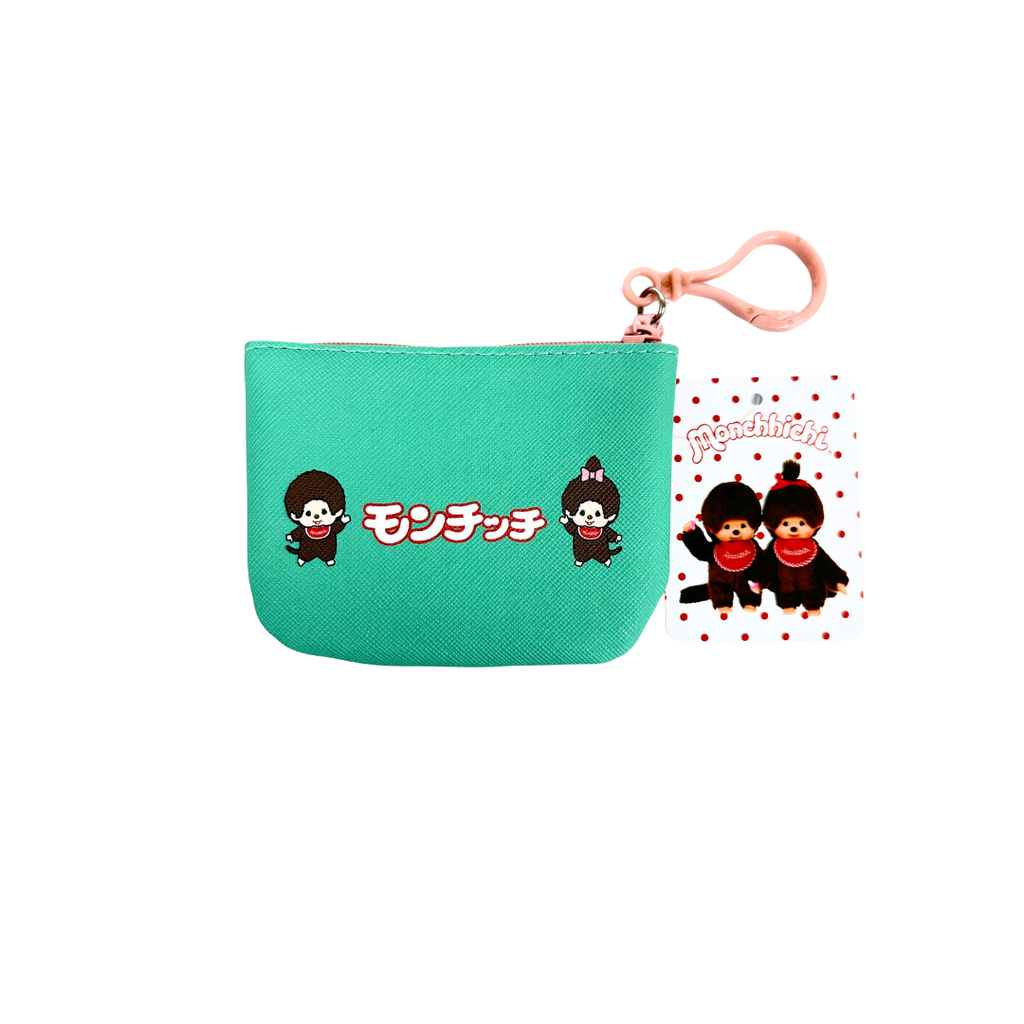 Monchhichi 雙馬尾女孩大頭印花附扣環收納零錢包 - 粉紅色