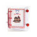 Monchhichi 3 孔迷你雷射閃粉 PVC 扣式活頁筆記本+小卡收納冊 - 紅色格仔坐坐款