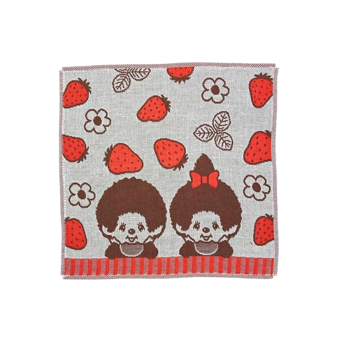 Monchhichi 男孩女孩草莓派對和風印花雙層純棉紗巾