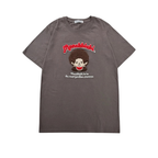 Monchhichi 大頭刺繡短袖T恤 - 啡色