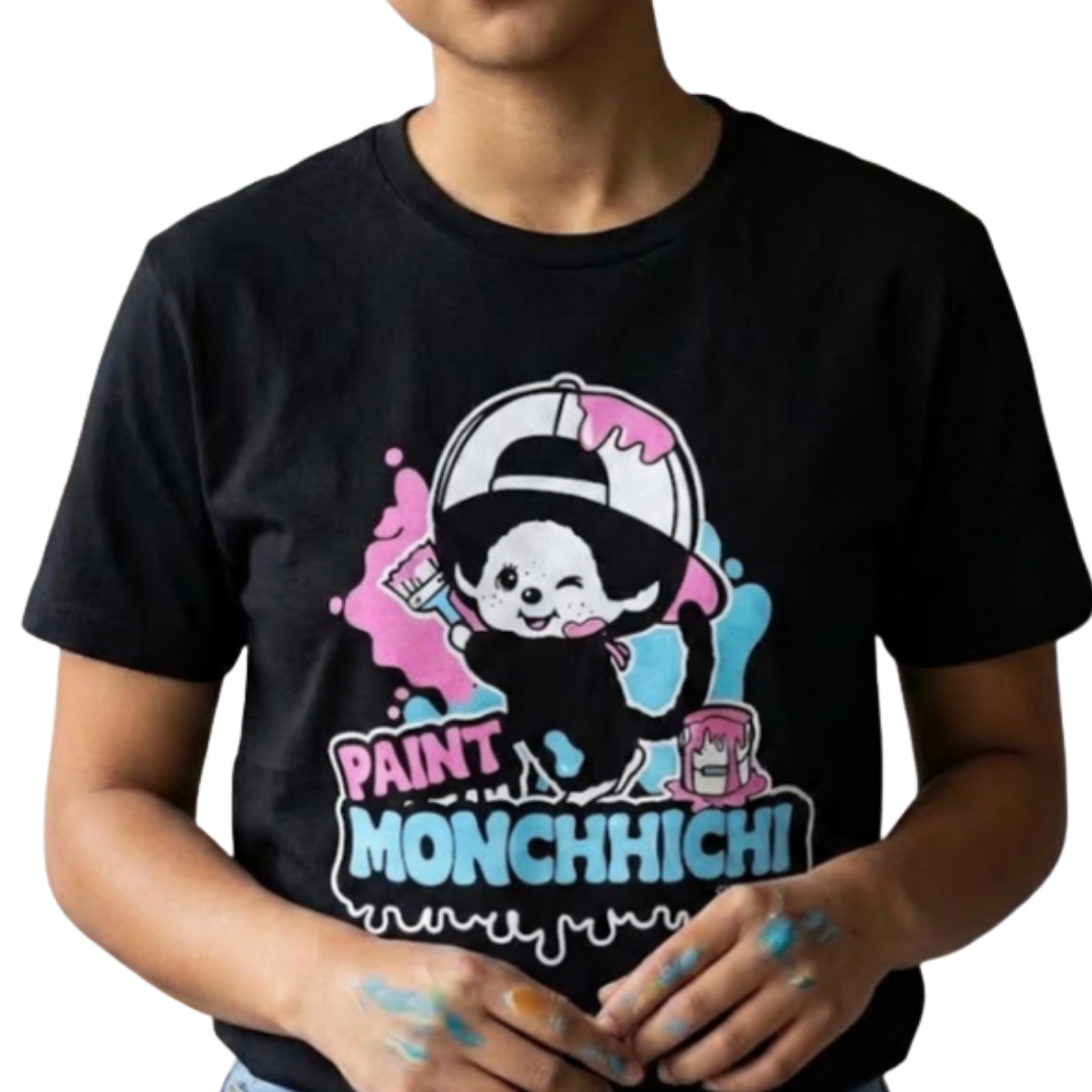 Monchhichi 塗鴉油漆短袖T恤 - 黑色