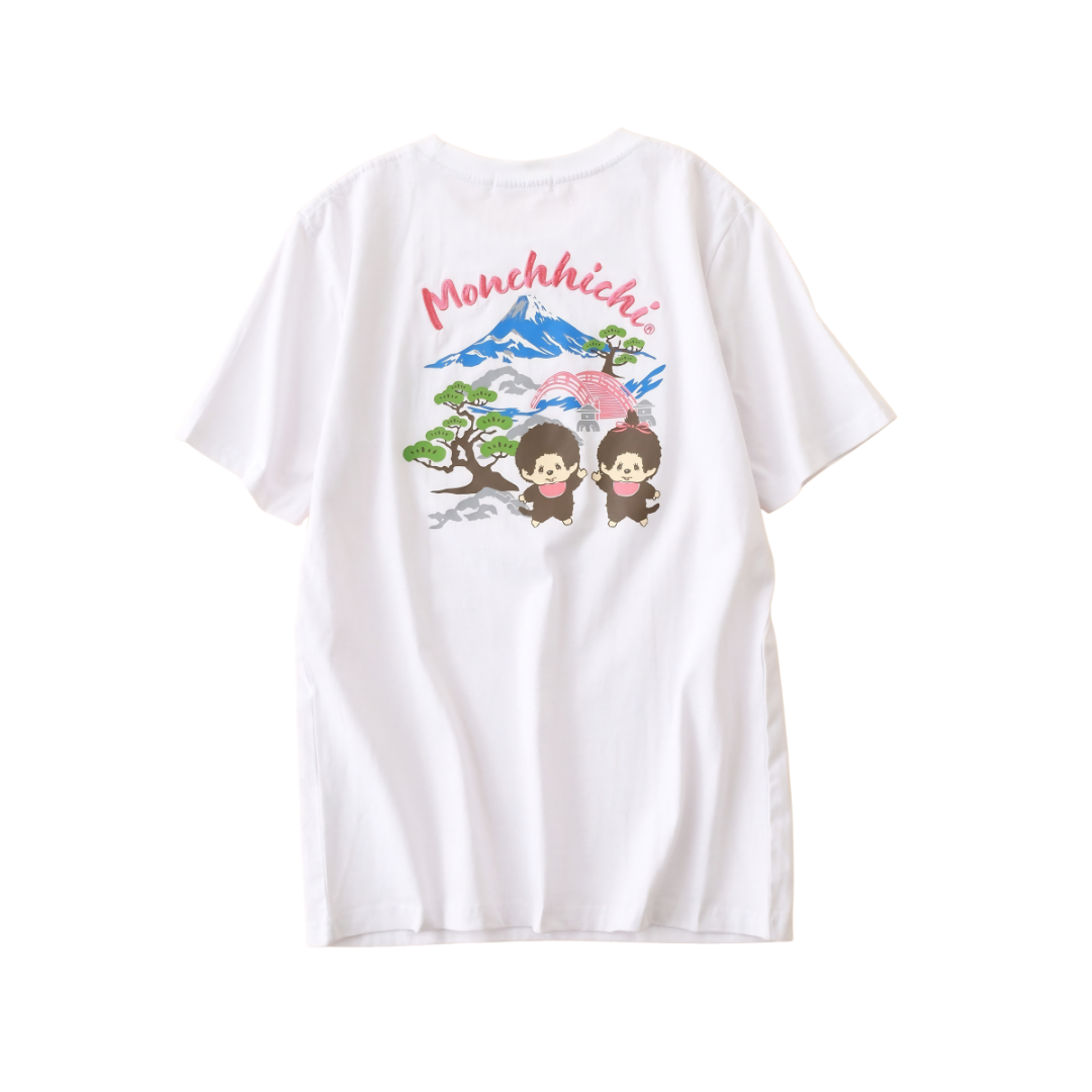 Monchhichi 和風富士山印花短袖 T 恤-白色