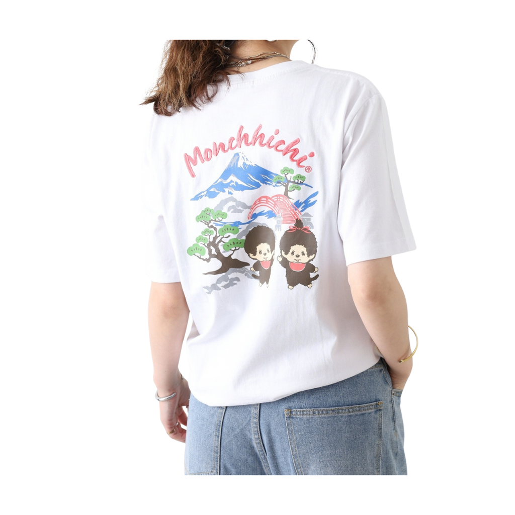 Monchhichi 和風富士山印花短袖 T 恤-白色