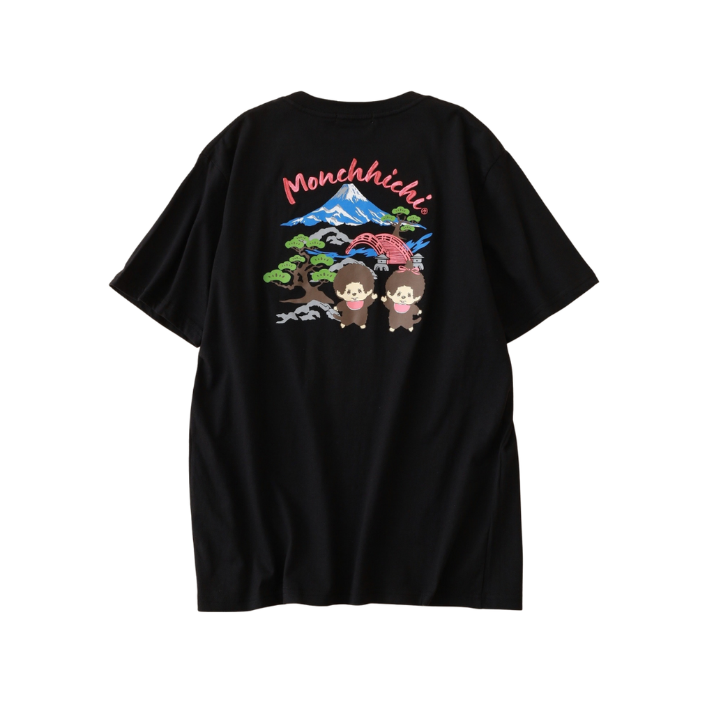 Monchhichi 和風富士山印花短袖 T 恤-黑色