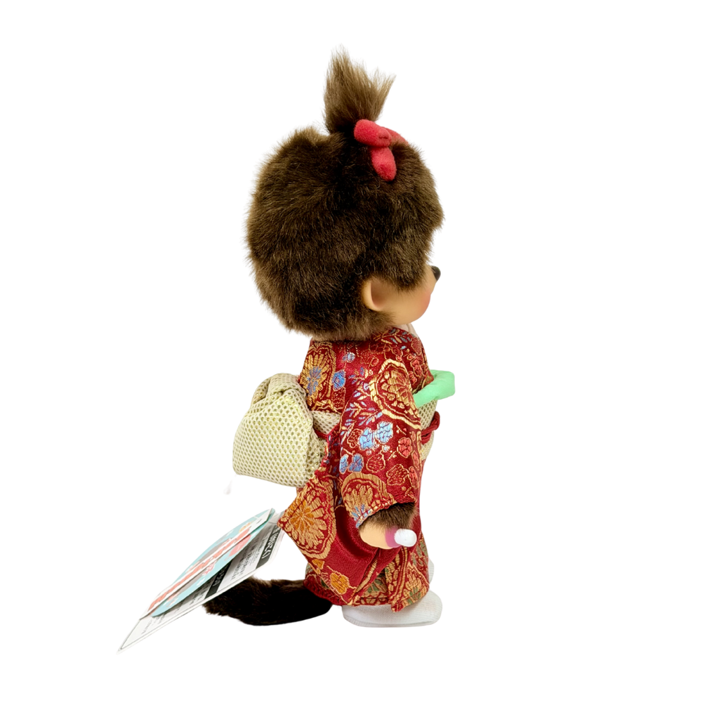 S碼 Monchhichi 女孩 紅色錦緞和服店舖限定版