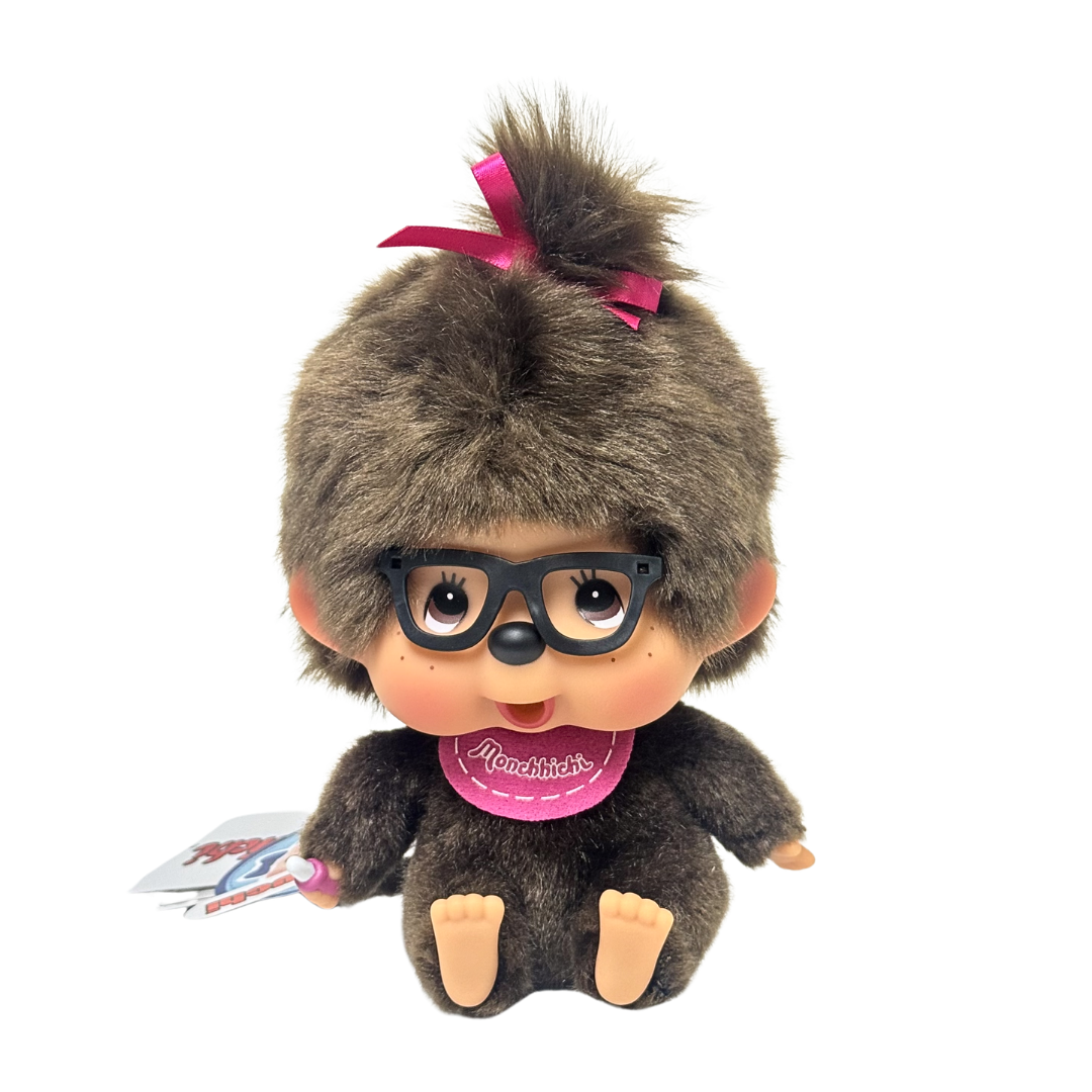 XS 碼 香港限定Monchhichi－大頭眼鏡粉色坐坐款－女生